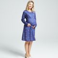 Maternity Stripe Heart-shaped Print Long-sleeve Nightdress Dark Blue