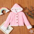 Baby Pink Button Down Fleece Lined Long-sleeve Hooded Knitted Coat Pink