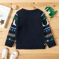 Toddler Boy Dinosaur Geo Pattern Casual Sweater Dark Blue