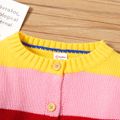 Toddler Girl Floral Embroidered Colorful Stripe Button Design Knit Sweater Multi-color