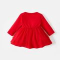 Christmas Baby Girl 95% Cotton Long-sleeve Snowflake & Letter Print Red Mesh Dress Red image 2