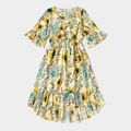 Floral Print Yellow V-neck Half Sleeve Ruffle Midi Dress for Mom and Me Yellow