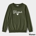 Letter and Love Heart Print Army Green Family Matching Long-sleeve Sweatshirts Army green