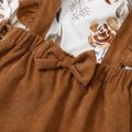 2-piece Kid Girl Floral Print Long-sleeve Tee and Bowknot Ruffled Corduroy Suspender Skirt Set Multi-color image 3