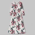 Floral Print Family Matching Sets（Long-sleeve Maxi Dresses and Striped T-shirts） White
