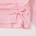 Kid Girl Christmas Bowknot Design Ruched Ribbed Long-sleeve Tee Pink