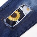 2-piece Kid Girl Floral Print Layered Sleeve Top and Patchwork Belted Denim Jeans Set Multi-color