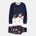 Santa Claus Reindeer Pattern Print Long-sleeve Family Matching Pajamas Sets (Flame Resistant) Dark Blue
