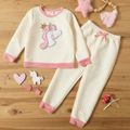 2-piece Kid Girl Animal Unicorn Embroidered Sequined Textured Pullover Sweatshirt and Bowknot Design Pants Set Pink
