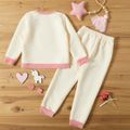 2-piece Kid Girl Animal Unicorn Embroidered Sequined Textured Pullover Sweatshirt and Bowknot Design Pants Set Pink