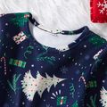 Kid Girl Bowknot Design Christmas Tree Print/Houndstooth Long-sleeve Dress Blue image 2