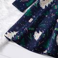 Kid Girl Bowknot Design Christmas Tree Print/Houndstooth Long-sleeve Dress Blue