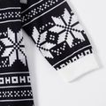 Christmas All Over Print Black Family Matching Long-sleeve Pajamas Sets (Flame Resistant) Black/White image 5