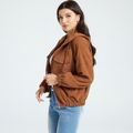 Flap Pocket Long-sleeve Brown Drawstring Hooded Jacket Brown