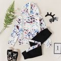2-piece Kid Boy Painting Print Hoodie and Elasticized Pants Casual Set White image 1