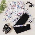 2-piece Kid Boy Painting Print Hoodie and Elasticized Pants Casual Set White image 3