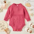 Baby Girl Solid Long-sleeve Knitted Romper Pink