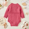 Baby Girl Solid Long-sleeve Knitted Romper Pink