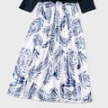 V-neck Solid Splice Plant Print and Hooded Long-sleeve Family Matching Dark Blue Sets Dark Blue image 5