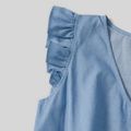 100% Cotton Blue Denim Family Matching Sets（Button Down Tiered Dresses and Short-sleeve Lapel Shirts） Blue