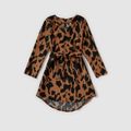 Leopard V Neck Long-sleeve Belted Mini Dress for Mom and Me Ginger