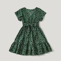 Polka Dot Green Family Matching Sets（Belted Ruffle Hem Dresses and Short-sleeve T-Shirts） Green