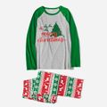 Christmas Reindeer Tree and Letter Print Snug Fit Family Matching Raglan Long-sleeve Pajamas Sets Green