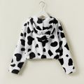 Fashionable Kid Girl Cows Print Zipper Flannel Hooded Jacket Coat Black/White