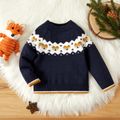 Cartoon Fox Pattern Dark Blue Baby Long-sleeve Knitted Sweater Pullover Dark Blue