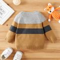 Baby Boy Cartoon Raccoon Pattern 3D Ears Color Block Long-sleeve Knitted Sweater Khaki