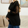 Hollow Stitching Long-sleeve Maternity Drawstring Hoodies Black