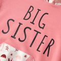 Letter Print Pink Floral Long-sleeve Hooded Sweatshirts for Sister and Me Pink