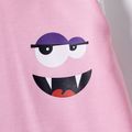 Kid Girl Face Graphic Print Raglan Sleeve Colorblock Hoodie Sweatshirt Pink