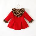 Baby Red Long-sleeve Button Leopard Hooded Wool Blend Coat Red image 5