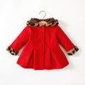Baby Red Long-sleeve Button Leopard Hooded Wool Blend Coat Red image 1
