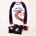 Christmas Santa and Letter Print Family Matching Raglan Long-sleeve Pajamas Sets (Flame Resistant) Dark blue/White/Red