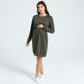 Maternity Lace-up Round Neck Long-sleeve Green Dress Green