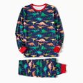 Christmas All Over Dinosaur Print Snug Fit Family Matching Long-sleeve Pajamas Sets Black