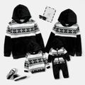 Christmas Snowflake Print Splicing Black Family Matching Fleece Long-sleeve Hoodies Black