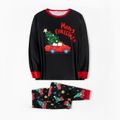 Christmas Car and Letter Print Black Family Matching Long-sleeve Pajamas Sets (Flame Resistant) Black