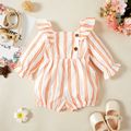 Baby Girl Solid/Striped/Floral Print Square Neck Long-sleeve Ruffle Romper Shorts White