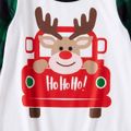 Christmas Cartoon Reindeer in Car Print Family Matching Long-sleeve Pajamas Sets (Flame Resistant) Green/White