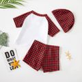 Christmas 3pcs Tree and Letter Print Red Plaid Raglan Short-sleeve T-shirts with Shorts Swimwear Set Red image 5