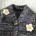 2pcs Baby Floral Knitted Black Long-sleeve Sweater Cardigan and Shorts Set Black/White
