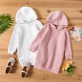 Kid Girl Solid Cable Knit Hooded Sweatshirt Dress White