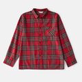 Red Plaid Print Long-sleeve Family Matching Sets(Plaid Splicing Black Belted Dresses) Red image 3