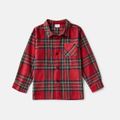 Red Plaid Print Long-sleeve Family Matching Sets(Plaid Splicing Black Belted Dresses) Red image 5