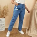 Women Plus Size Basics Denim Ripped Straight Jeans Light Blue