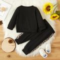 2pcs Baby Girl Leopard Splicing Color Block Long-sleeve Sweatshirts and Trousers Set Black image 5