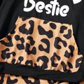 2-piece Toddler Girl Letter Leopard Print Pocket Design Hoodie Sweatshirt and Pants Set Black